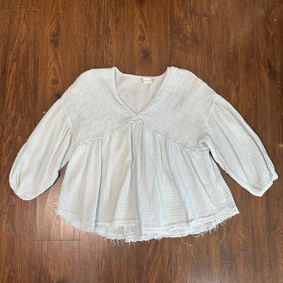 Attar'd State Cropped Sleeve Shirt Ruffle Trim Womens S Light Blue Peplum V-neck - Picture 4 of 10
